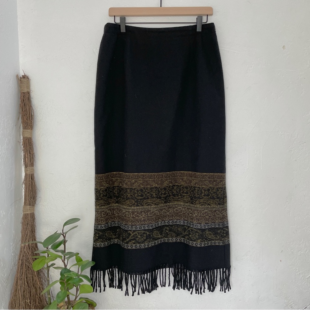 Michele Boho Fringe Wool Maxi Skirt